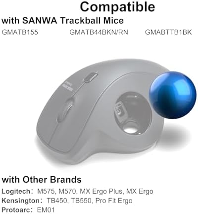 SANWA Trackball 34mm/1.34in, Replacement Ball for Logitech m575, m570, MX Ergo, Kensington, and Other Compatible Trackball Mouse, Glossy Blue