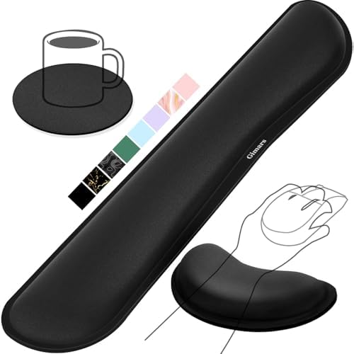 Gimars Upgrade Enlarge Silky and Superfine Fabric Gel Memory Foam Keyboard Wrist Rest Set, Ergonomic Keyboard Mouse Wrist Support for Typing Pain Relief, Comfort for Office, Gaming, Computer, Black