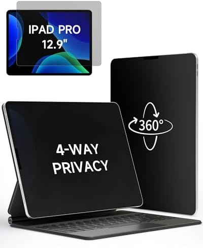 IPROKKO 360° Privacy Matte Screen Protector for iPad Pro 12.9 inch M1/M2 (2018-2022 3rd/4th/5th/6th Generation),4 Way Anti Spy Glare Blue Light 12.9in Easy Install Low-Abrasion Paperfeel Privacy Filter [Compatible with Apple Pencil, Whiting Tips Friendly]