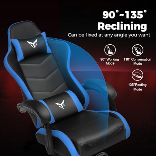 GTPLAYER Gaming Chair, Video Game Chairs Racing Style PC Game Chairs 350lbs for Adults - Padded High Back Ergonomic Reclining Silla Gamer, Linkage Armrest, Blue