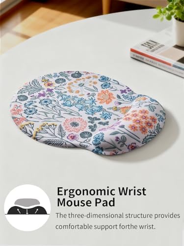 Seorsok Cute Colorful Floral Mouse Pad with Gel Wrist Support Mouse Pad,Ergonomic Aesthetic,Comfortable Mousepad for Office Game Work Computer,Pain Relief Mousepad with Non-Slip Silicone Base,Beige