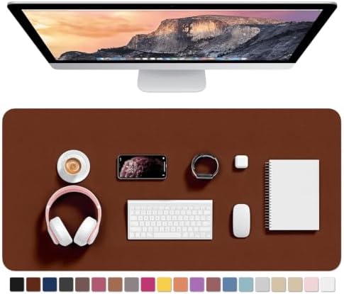 Hsurbtra Desk Pad, 35.5" x 17" PU Leather Desk Mat, XXL Extended Mouse Pad, Waterproof Desktop Blotter Protector, Non-Slip Ultra Thin Large Laptop Keyboard Writing Mat for Office Home, Brown