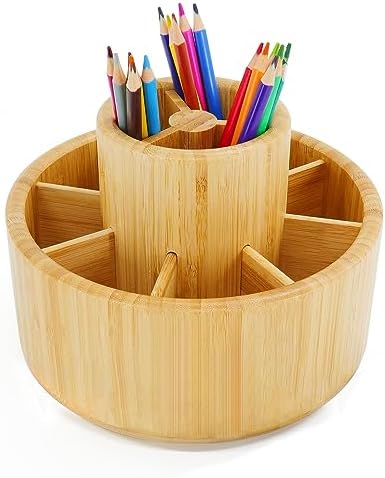 Utoplike Bamboo Rotating Art Supply Desk Organizer, Pencil Holder Desktop