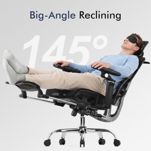 marrap Ergonomic Office Chair with Dual-Zone Adaptive Lumbar Support, Adjustable Seat Depth, 5-Position Backrest, 6D Armrests, 90°–145° Reclining Mesh Chair with Footrest for Home Office