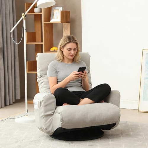 Swivel Lazy Floor Chair, Adjustable Reclining Floor Lounger with Head & Back Support, Comfy Tatami Sofa Seat for Adults Bedroom & Gaming