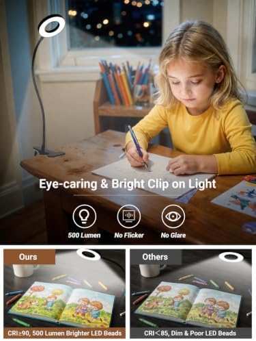 Clip on Lamp,5 Colors+10 Brightness Memory LED Desk Lamp with Clamp Light