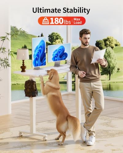 Okin Standing Desk Electric Adjustable Computer Whole Piece Stand up Desk with Wheels Office Gaming Home Office Memory Desks 48x24 inches White