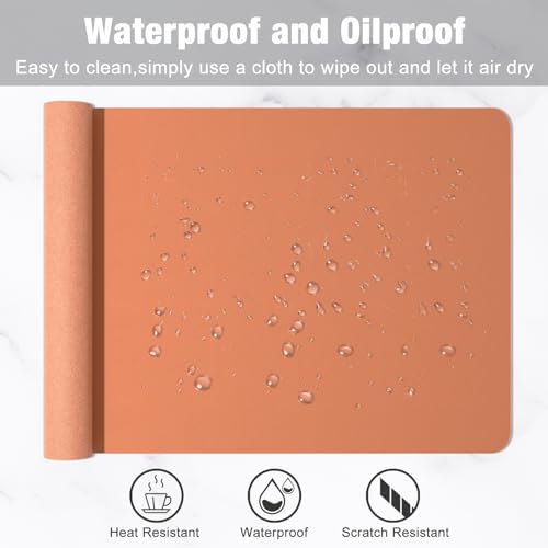 Hsurbtra Desk Pad, 30" x 14" PU Leather Desk Mat, XL Extended Mouse Pad, Waterproof Desktop Blotter Protector, Non-Slip Ultra Thin Large Laptop Keyboard Writing Mat for Office Home, Orange Pink