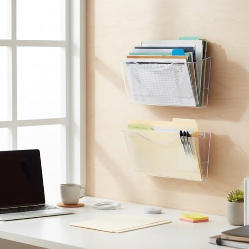 Azar Displays 250080-CLR-2PK Single Pocket Wall Mount File Holder, Clear Acrylic Vertical File Organizer for Office, Home, and School, Clear (2-Pack)