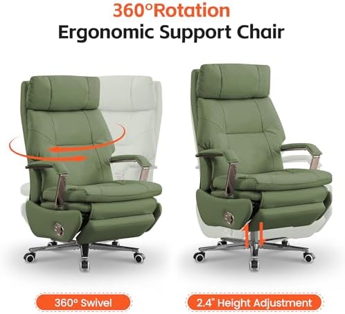 HUBSON 360° Swivel Big and Tall Faux Leather Executive Office Chairs, Green