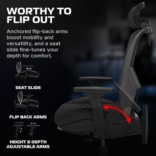 RESPAWN SPIRE Ergonomic Office Chair with Lumbar Support, Mesh, Flip Arms
