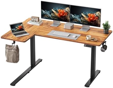 YIHAYO Reversiable L-Shaped Electric Standing Desk, 55 Inches Stand Up Corner Desk, Sit and Stand Up for Work Office Home, Ergonomic Rising Computer Table with Splice Board, Rustic Brown