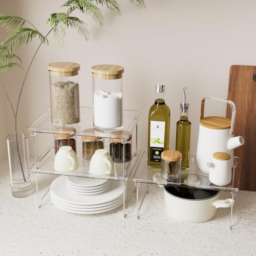 STARLATTA 3 Pcs Stackable Clear Acrylic Cabinet Organizer Shelf