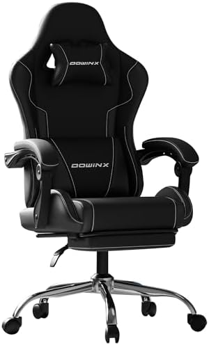 Ergonomic Gaming Chair with Footrest, Heavy Duty 330lbs Office Chair, Massage Lumbar Support, Adjustable Height & Headrest Pillow, Comfortable for Back Pain Relief, Streaming, Long Gaming, Black