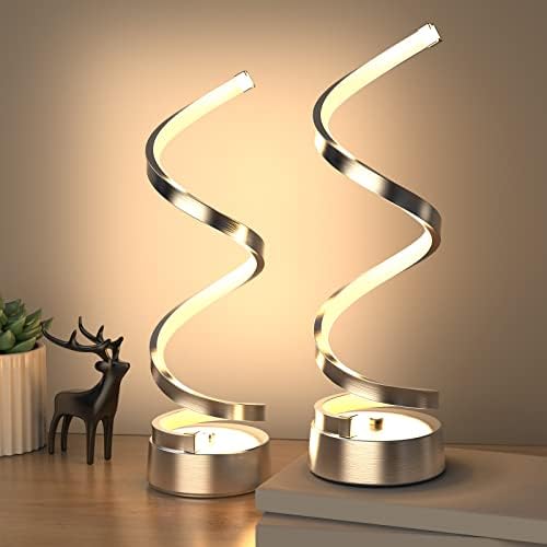 NUÜR Table Lamps for Living Room Set of 2, Silver Dimmable LED Lamp, Small Bedside Lamps, Nightstand Lamp for Bedroom Office Home Living Room