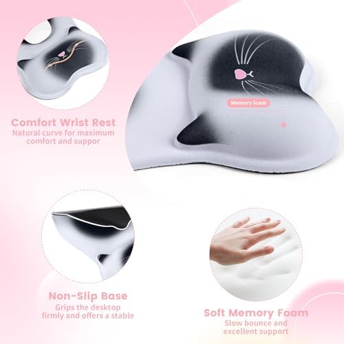 Ergonomic Mouse Pad with Wrist Rest,Cute Memory Foam Mousepad Wrist Support