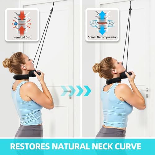 Cervical Neck Traction Device for Home Use, Restore The Natural Curve of The Neck, Neck Stretcher Mochine Over Door for Neck Pain Relief.