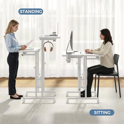 DUMOS Rolling Standing Desk, Walking Pad Desk, Split Top Computer Cart