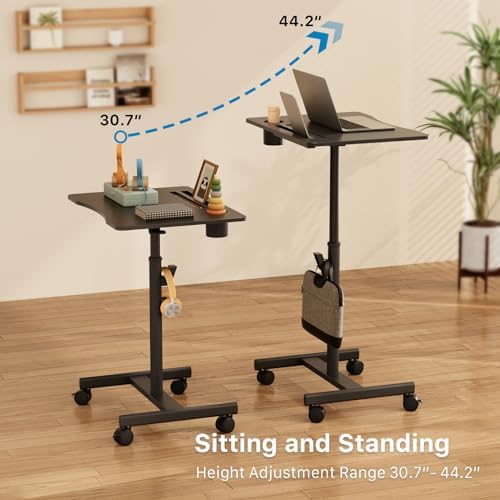 28" Mobile Standing Desk with Cup Holder & Widened Slots