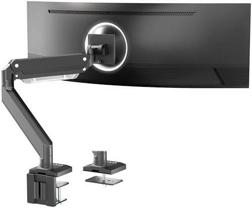 VIVO Premium Aluminum Monitor Arm for Ultrawide Screens up to 49 inches and 33 lbs, Heavy Duty Single Desk Mount, Pneumatic Height, Max VESA 100x100, Black, STAND-V101G1