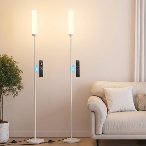 Ambimall LED Floor Lamps with Remote Control Set of 2, Foot Switch, White