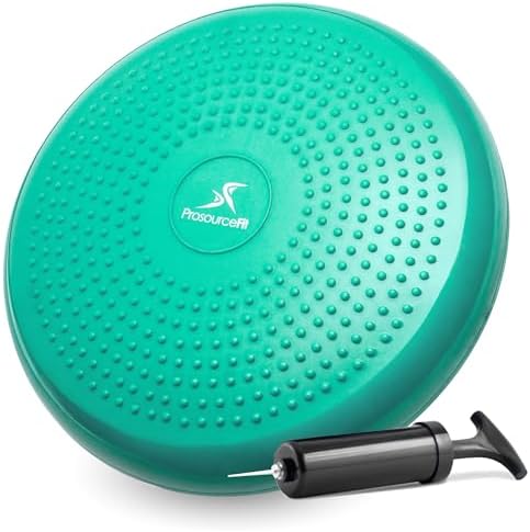ProsourceFit Core Balance Disc, Inflatable Wobble Cushion with Hand Pump, Dual-Textured Non-Slip Surface for Core, Balance, and Stability Training, 14-inch