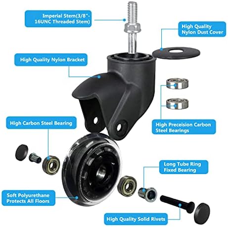 Hirate 3/8"-16UNC Threaded Stem Chair Caster Wheel with Nylon Cover