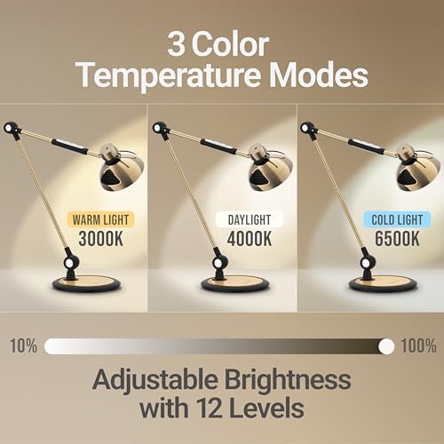 OTUS Tall LED Architect Desk Lamp for Home Office, Gesture Control, Brass