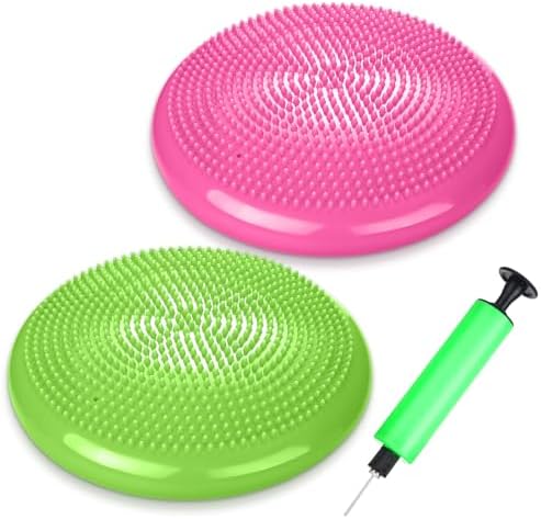 Silipull 2 Pcs Wiggle Seat Inflated Wobble Cushion Flexible Balance Disc with Air Pump for Core Stability Strengthening Improving Posture Physical Exercise