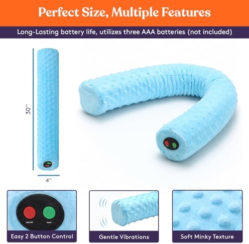 Special Supplies Sensory Vibrating Neck Pillow for Kids and Adults Plush Velvet Soft Cover with Textured Therapy Stimulation, Mind and Body Calming Relaxation - Blue