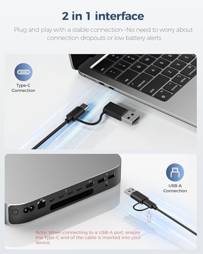 TECKNET Wired Keyboard for Mac, USB & Type-C Dual Interface, Silent Click