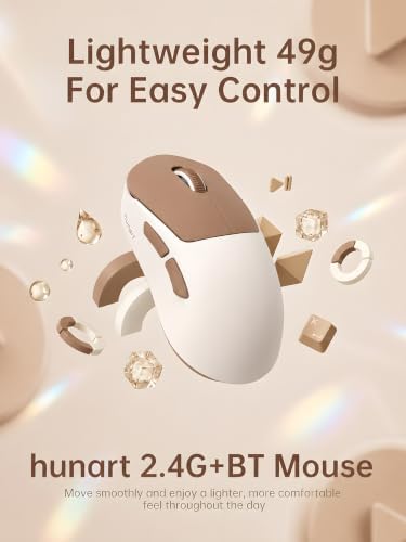 hunart H6 49g Wireless Mouse, Bluetooth & 2.4GHz, Rechargeable,Mocha Brown
