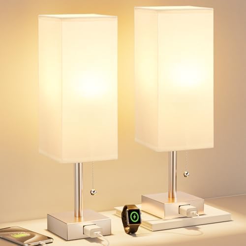 Fenmzee Bedside Lamp for Bedroom Set of 2 - Gold Table Lamp for Nightstand