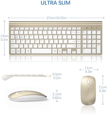 Wireless Keyboard and Mouse Ultra Slim Combo with Dual System - Gold White