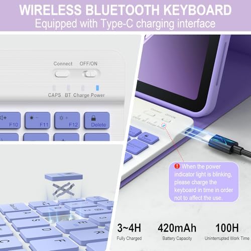 iPad 11th/10th Generation Case with Keyboard, Wireless Keyboard Cover for iPad 11 inch 2025 & 10.9 inch 2022, Detachable Magnetic Folio with Pencil Holder Auto Sleep/Wake Violet Marble