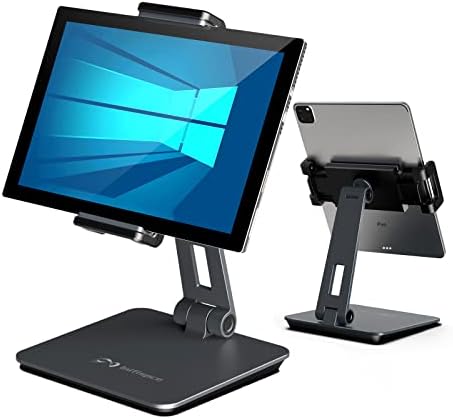 iPad Holder Stand, Heavy Aluminum Alloy Multi-Angle Foldable Tablet Stand Holder for 4.7''- 13'' Screen Surface Pro Series, iPad Series, Pro, Mini, Air, Samsung Galaxy Tabs and More (Dark Grey)