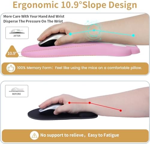 L-SPOUTTO Ergonomic Mouse Pad with Wrist Rest,Pink Mouse Pad Wrist Support