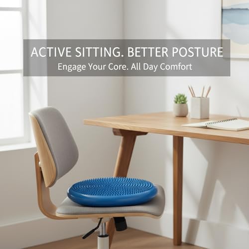 Balance Cushion, Inflatable Wobble Disc for Active Sitting and Floor Exercise, 13 Inch PVC Blue (1 PC)