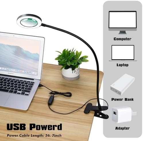 Magnifying Glasses with Light, 10x Clip on Desk Lamp with Magnifier