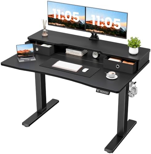 Realbear 48x24 Inch Electric Standing Desk with Drawers, Black