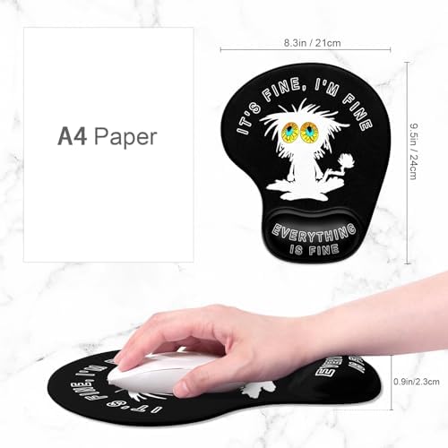ITNRSIIET Ergonomic Mouse Pad Coaster Set with Gel Wrist Support Wrist Rest Smooth Surface Non-Slip PU Base Comfortable Office Supplies Pain Relief, 9.5 x 8.3 inches, Funny Cat