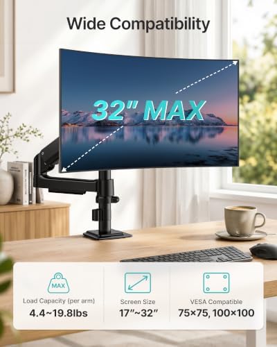 PEGZONE Single Monitor Arm for 17-32 Inch Screens, Holds up to19.8 lbs