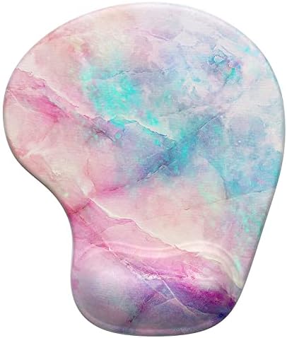 Hsurbtra Ergonomic Mouse Pad with Wrist Rest Support, Gel Mouse Pads with Non-Slip PU Base, Pain Relief Memory Foam Computer Mat, Cute Office Supplies Desk Decro Accessories, Colorful Marble