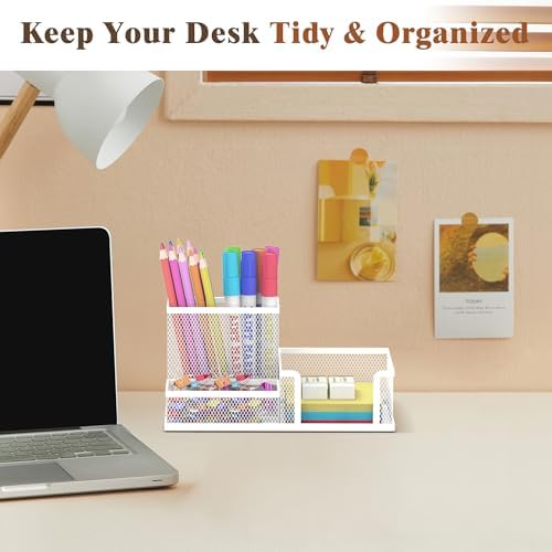 SUPEASY Pen Holder Desk Organizer, Office Supplies Pencil Holder with 3 Compartments, Desk Accessories and Workspace Organizers for Home School Classroom, White