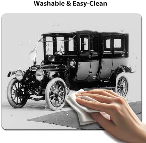 9.5x7.9 Inch Office/Gaming Mouse Pad, Vintage Classic Car Antique Automobile Retro Old Fashioned Design Black and White, Cute Anti-Slip Mat for Desk Decor