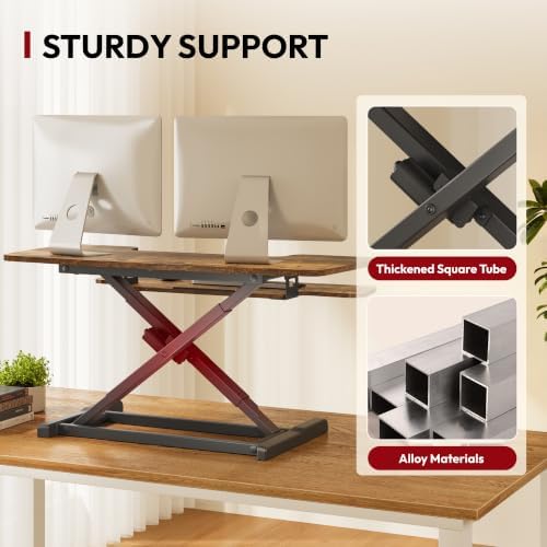 SANODESK Standing Desk Converter with Electric Motor 40" Height Adjustable Riser for Office Home,Dual Monitor and Laptop Workstation with Large Keyboard Tray, Rustic Color