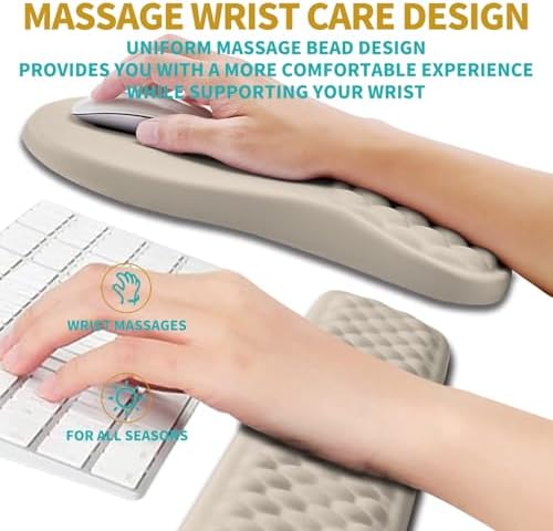 Hokafenle 2 in 1 Ergonomic Mouse Pad Wrist Support & Wrist Rest for Computer Keyboard Set, with Relieve Carpal Tunnel Pain Massage Bulge and Full Memory Gel Design (2In1 Set - Apricot)
