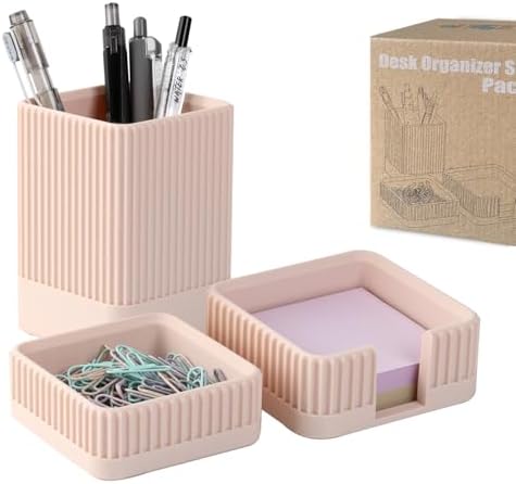 Aesthetic Desk Organizer Set,3-Piece Sturdy Plastic Office Accessories