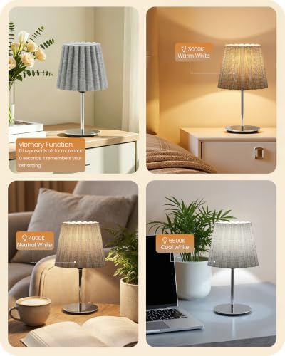 Small Bedside Table Lamp, Dimmable Table Lamp with 3 Adjustable Color Temperatures, Nightstand Lamp with a Dimmable Bulb, E26 Base, for Bedroom, Study, Desk, Gray and Glossy Gray PSH15TL05