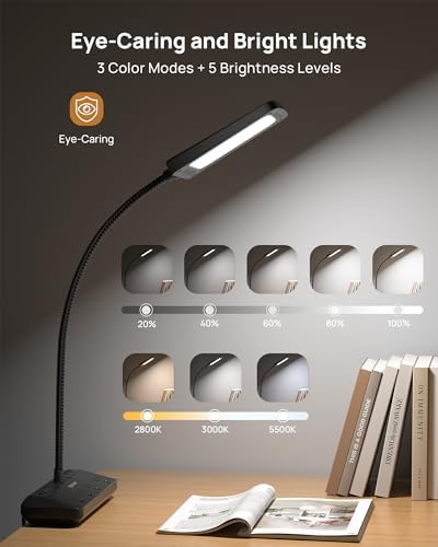 TROND LED Desk Lamp with Clamp Power Strip, 6ft Flat Plug Extension Cord